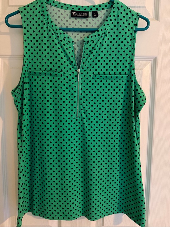 New York & Company Tops - New York & Company Green Polka Dot Sleeveless Zip-Front Tank